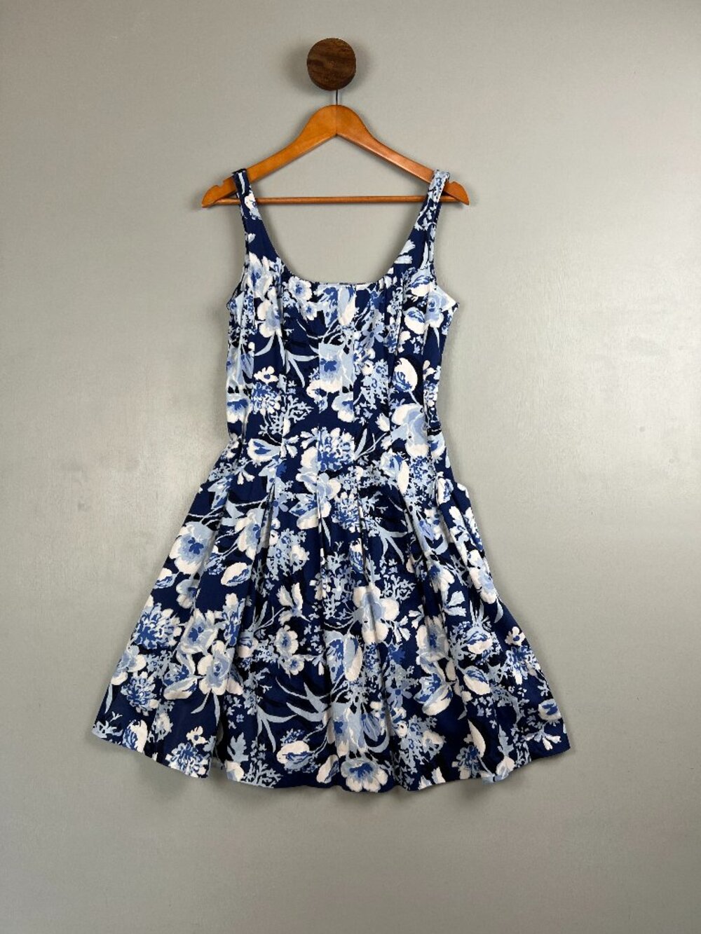 Lauren Ralph Lauren Floral Fit Flare Dress Blue White Cotton Size 10